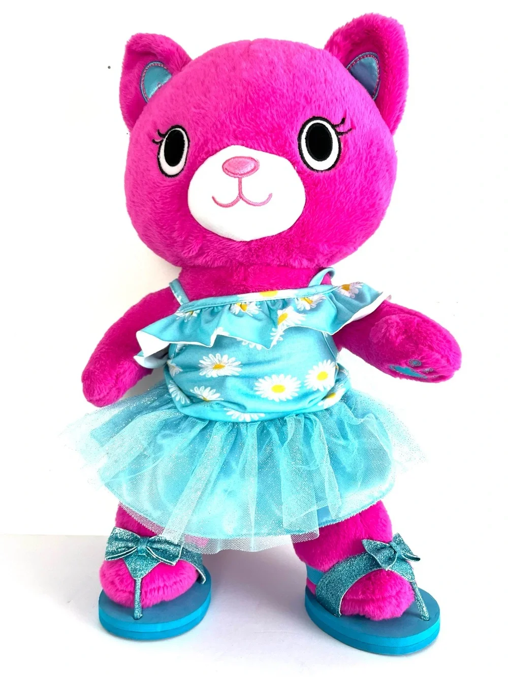 Build A Bear Plush Fuchsia Pink Kitty Blue Daisy Top Tutu Toy SparklySandals